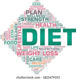Diet Vektorgrafik Wort Cloud einzeln auf weißem Hintergrund.