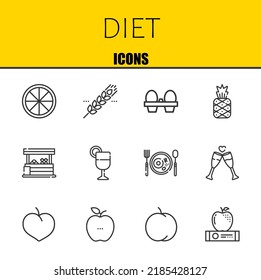 diet vector line icons set. orange, cereal and organic eggs Icons. Thin line design. Modern outline graphic elements, simple stroke symbols stock illustration