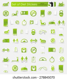 diet vector sticker icons with shadow. Paper cut