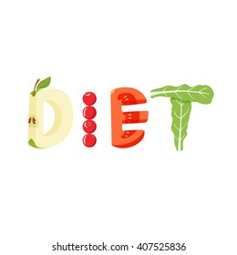 Diet vegetables letter. Healthy food vector