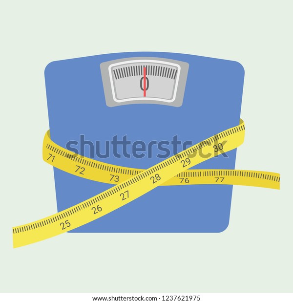 ダイエットと痩せのコンセプト 青いスケールとテープメジャーを巻き付けたベクターイラスト のベクター画像素材 ロイヤリティフリー