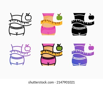 diet weight loss icon set with line, outline, flat, filled, glyph, color, gradient. Editable stroke and pixel perfect. Can be used for digital product, presentation, print design and more.