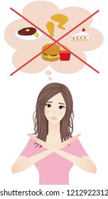 Diet woman, The woman who is dieting will not eat food that can make her fat. This can use for decorate the healthy's blog , website and poster.