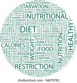 DIET. Word collage on white background. Illustration with different association terms.