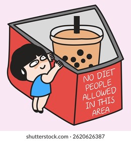 Diet Young Lady Wants To Get Through A Restricted Area Of Sugary Drinks Concept Cartoon Character illustration