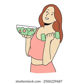 Diet young woman handdrawn illustration