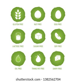 dietary allergens icons, set of 9 free-from allergens or food additives