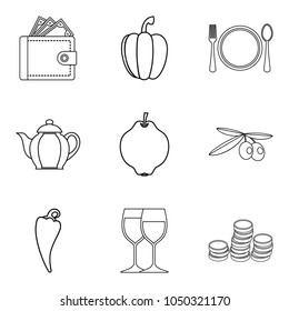 Dietary cafe icons set. Outline set of 9 dietary cafe vector icons for web isolated on white background