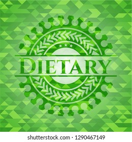 Dietary green emblem with triangle mosaic background