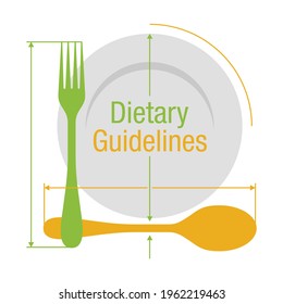 Dietary Guidelines Emblem - Advices On What To Eat And Drink To Meet Nutrient Needs, Promote Health And Prevent Disease. Vector Illustration