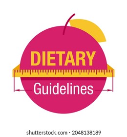 Dietary Guidelines emblem - advices on what to eat and drink to meet nutrient needs, promote health and prevent disease. Isolated vector message