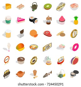 Dietary icons set. Isometric style of 36 active style vector icons for web isolated on white background