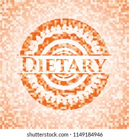 Dietary orange tile background illustration. Square geometric mosaic seamless pattern with emblem inside.