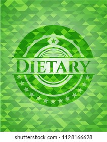 Dietary realistic green emblem. Mosaic background