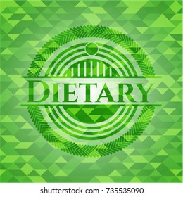 Dietary realistic green emblem. Mosaic background