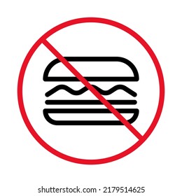 Dietary restriction. No junk food. Hamburger and prohibited sign. Vector.