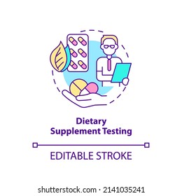 Dietary supplement testing concept icon. Healthy nutrition. Things to be tested abstract idea thin line illustration. Isolated outline drawing. Editable stroke. Arial, Myriad Pro-Bold fonts used