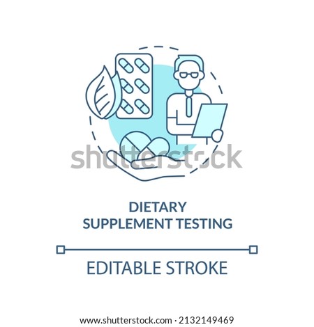 Dietary supplement testing turquoise concept icon. Healthy eat. Things to be tested abstract idea thin line illustration. Isolated outline drawing. Editable stroke. Arial, Myriad Pro-Bold fonts used