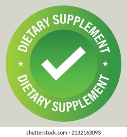 'dietary supplement' vector icon with tick mark, green in color