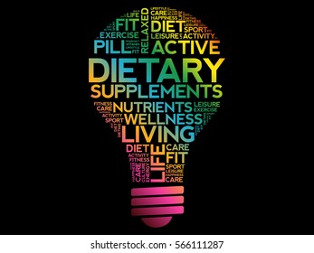 Dietary Supplements bulb word cloud, health concept background