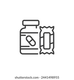 Dietary Supplements line icon. linear style sign for mobile concept and web design. Protein bar and powder outline vector icon. Sports nutrition symbol, logo illustration. Vector graphics