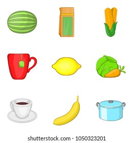 Dietary vegetable icons set. Cartoon set of 9 dietary vegetable vector icons for web isolated on white background