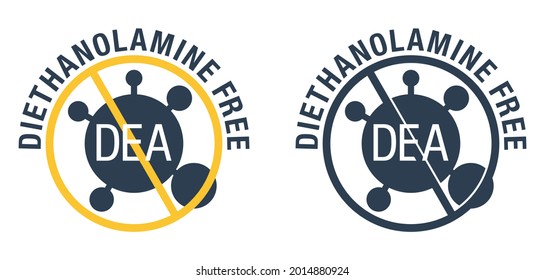 Diethanolamine free icon for cosmetics and dishware labeling - because it has possibly toxic and carcinogenic properties. Isolated vector pictogram