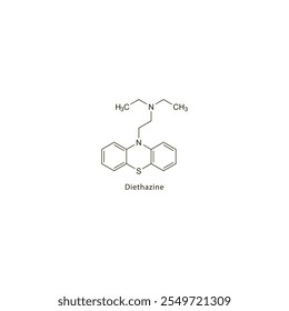 Dietazina estructura molecular esquelética plana Fármaco anticolinérgico utilizado en el tratamiento de la enfermedad de Parkinson. Diagrama científico de la Ilustración vectorial.