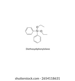 Diethoxydiphenylsilane skeletal structure. arylsilane compound schematic illustration. Simple diagram, chemical formula.