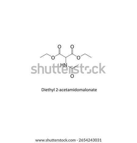 Diethyl 2-acetamidomalonate skeletal structure. malonate derivative compound schematic illustration. Simple diagram, chemical formula.