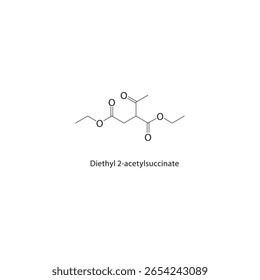 Estructura esquelética del 2-acetilsuccinato de dietilo. Ilustración esquemática del compuesto keto diéster. Diagrama simple, fórmula química.