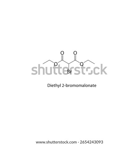 Diethyl 2-bromomalonate skeletal structure. halo malonate compound schematic illustration. Simple diagram, chemical formula.