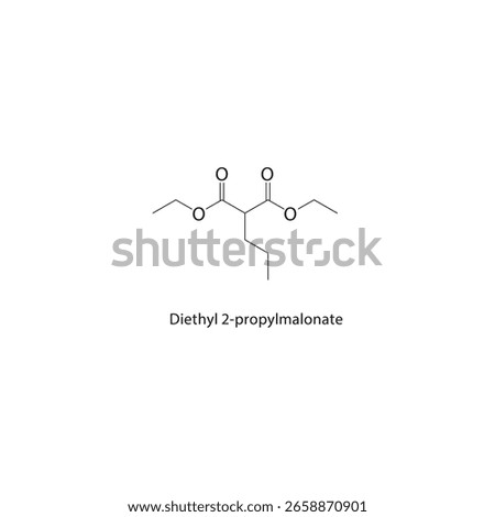 Diethyl 2-propylmalonate skeletal structure. Malonate Ester compound schematic illustration. Simple diagram, chemical formula.