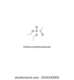 Estrutura esquelética de acetilfosfonato de dietilo. ilustração esquemática do composto éster de fosfonato. Diagrama simples, fórmula química.