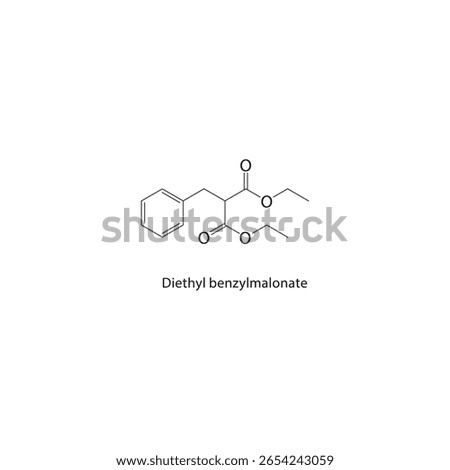 Diethyl benzylmalonate skeletal structure. malonate derivative compound schematic illustration. Simple diagram, chemical formula.