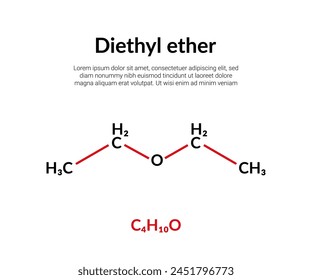 Diethyl ether, molecular structure formula, suitable for education or chemistry science content. Vector illustration