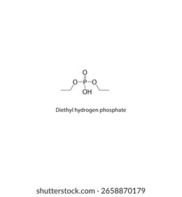 Estrutura esquelética de hidrogenofosfato de dietilo Ilustração esquemática do composto organofosforado. Diagrama simples, fórmula química.