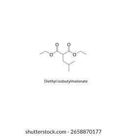 Diethyl isobutylmalonate skeletal structure. Branched dialkyl malonate compound schematic illustration. Simple diagram, chemical formula.
