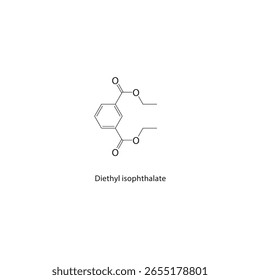 Estructura esquelética del isoftalato de dietilo. Ilustración esquemática del compuesto de diéster aromático. Diagrama simple, fórmula química.