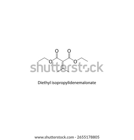 Diethyl isopropylidenemalonate skeletal structure. Substituted malonate ester compound schematic illustration. Simple diagram, chemical formula.