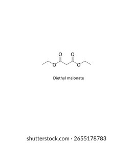 Estrutura esquelética de malonato de dietilo. Ilustração esquemática do composto de malonato de dialquilo. Diagrama simples, fórmula química.