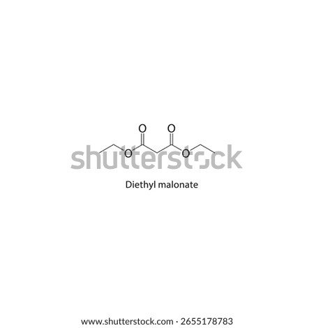 Diethyl malonate skeletal structure. Dialkyl malonate compound schematic illustration. Simple diagram, chemical formula.