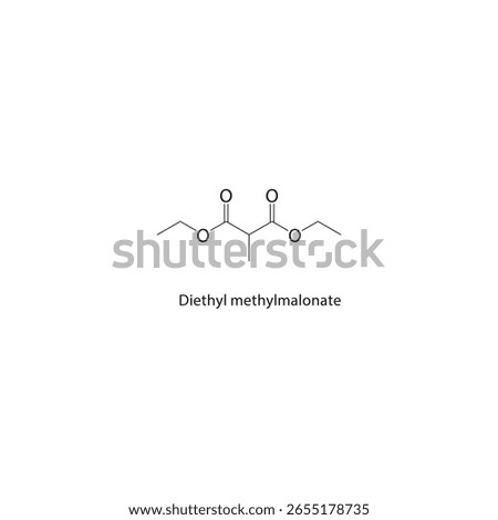 Diethyl methylmalonate skeletal structure. Substituted malonate ester compound schematic illustration. Simple diagram, chemical formula.