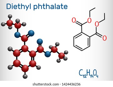 Diethyl Phthalate, DEP Plasticizer Molecule, Is A Phthalate Ester. Structural Chemical Formula And Molecule Model. Vector Illustration