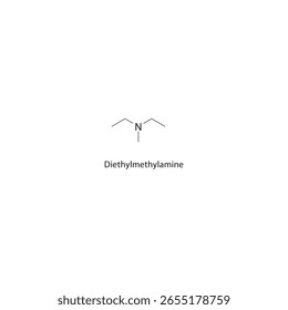 Estrutura esquelética de dietilmetilamina. Ilustração esquemática do composto de amina terciária. Diagrama simples, fórmula química.