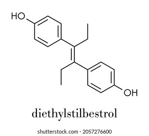 Diethylstilbestrol (DES, stilboestrol) synthetic estrogen molecule, chemical structure. Skeletal formula.