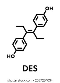 Diethylstilbestrol (DES, stilboestrol) synthetic estrogen molecule, chemical structure. Skeletal formula.