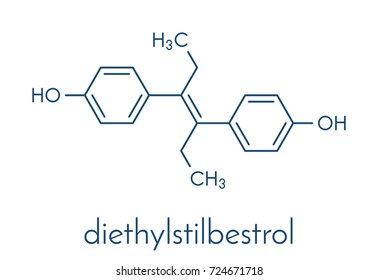 Diethylstilbestrol, DES, stilboestrol synthetic estrogen molecule, chemical structure. Skeletal formula.