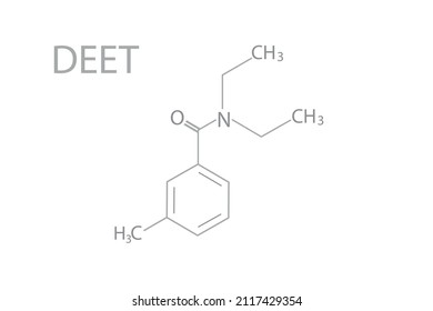 Dietiltoluamida, molécula de N,N-dietil-meta-toluamida. Fórmula ósea química. Ilustración vectorial.