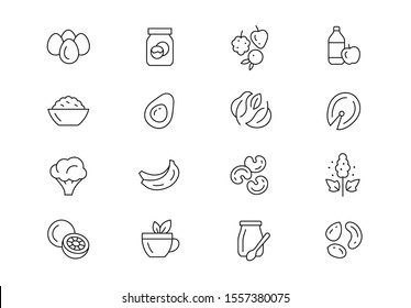 Dieting food thin line vector icons. Editable stroke.